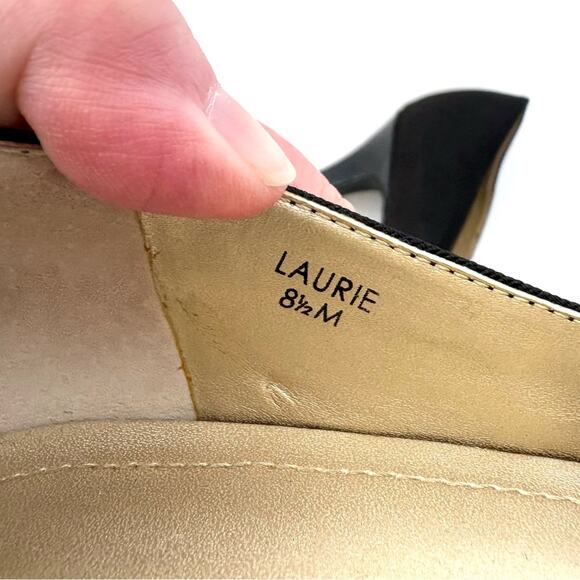 Tahari Laurie Stilettos, Black High Heels, Patent Leather Toe, Fabric, Size 8.5 - Picture 5 of 7